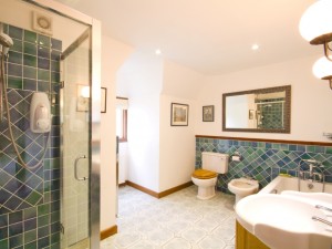 Bathroom upstairs in cottage with pool